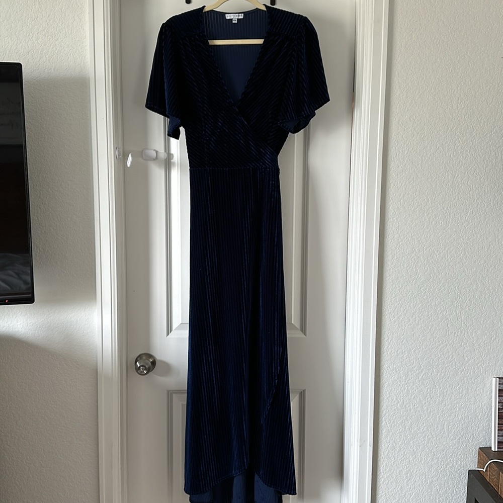 Baltic Born Navy Blue Velvet High-Low Dress - Picture 3 of 4